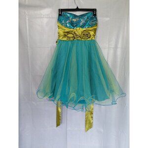 XOXO Strapless Mini Dress Sz 7 Homecoming Prom Formal Turquoise Green Sequins